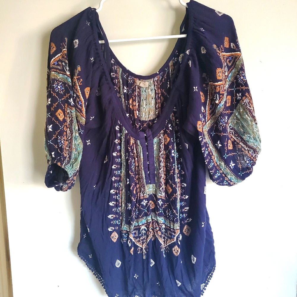 Navy peasant style top